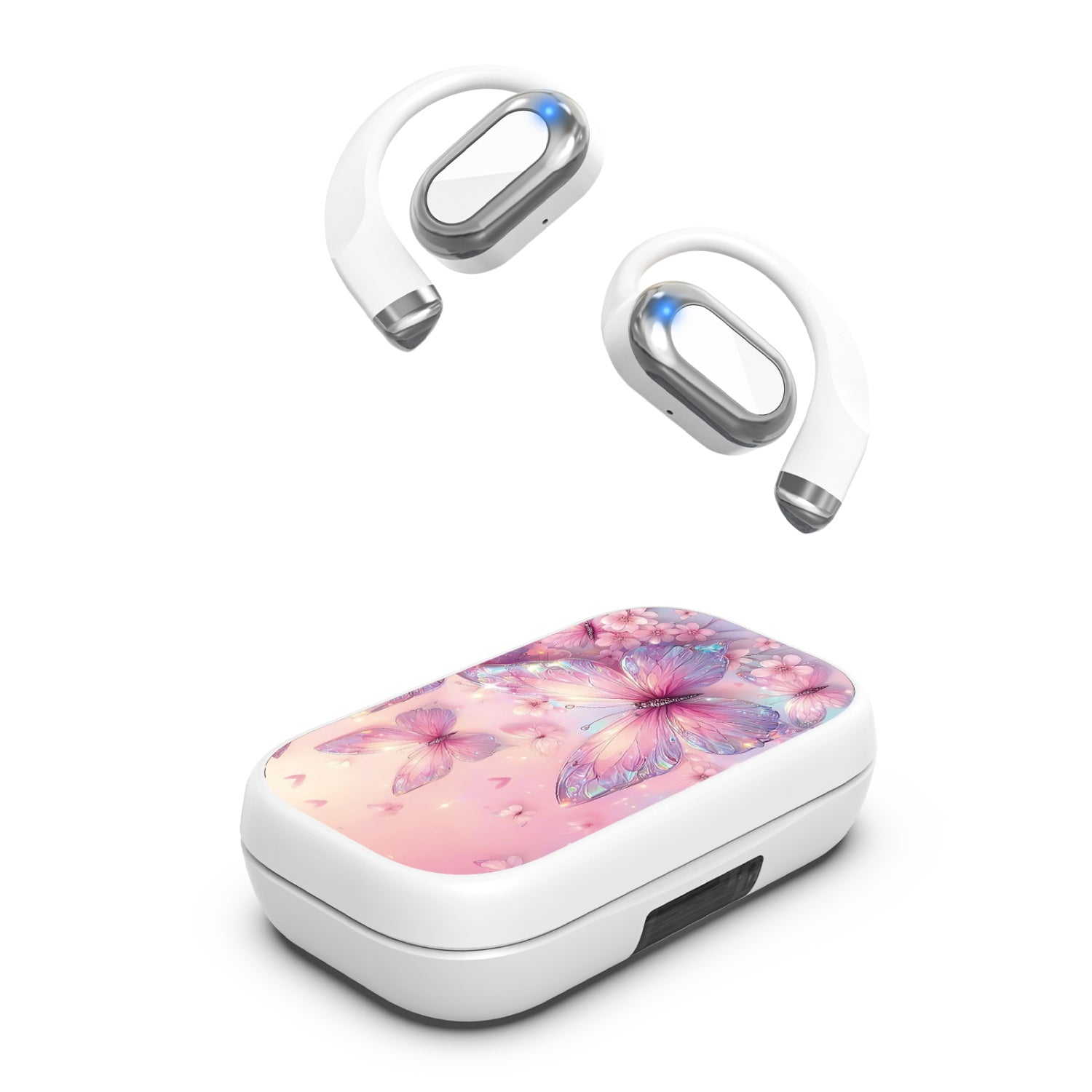 MyBat Design Lab Open-Ear Earbuds XL - White - Pink Butterflies - MFHSBTST272-361-2.jpg