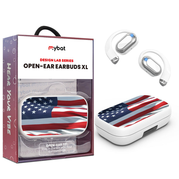 MyBat Design Lab Open-Ear Earbuds XL - White - Waving USA FLag - MFHSBTST272-367-1.jpg
