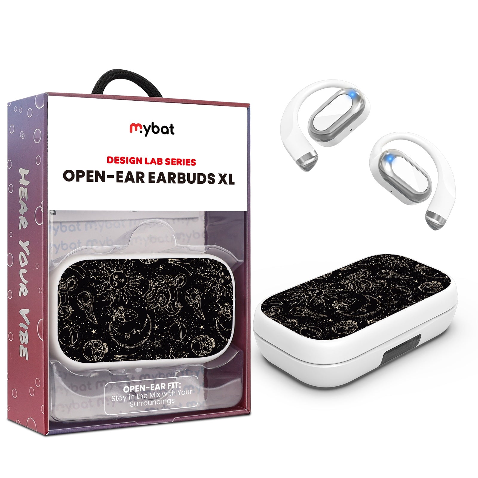 MyBat Design Lab Open-Ear Earbuds XL - White - Mystic Elements