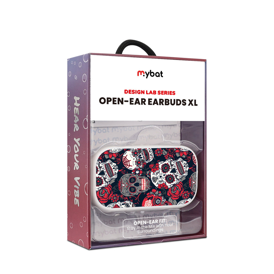 MyBat Design Lab Open-Ear Earbuds XL - White - Sugar Rose Skulls - MFHSBTST272-418-10.jpg