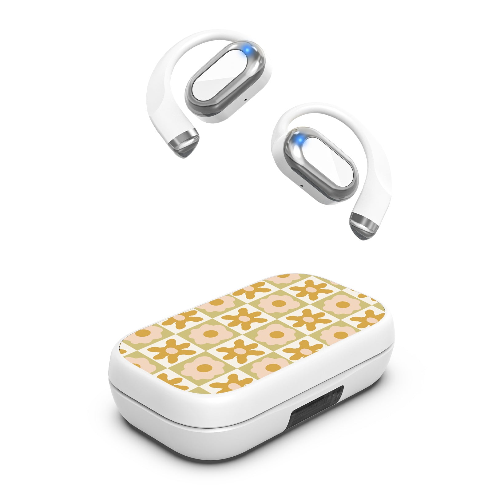 MyBat Design Lab Open-Ear Earbuds XL - White - Flower Grid - MFHSBTST272-441-2.jpg