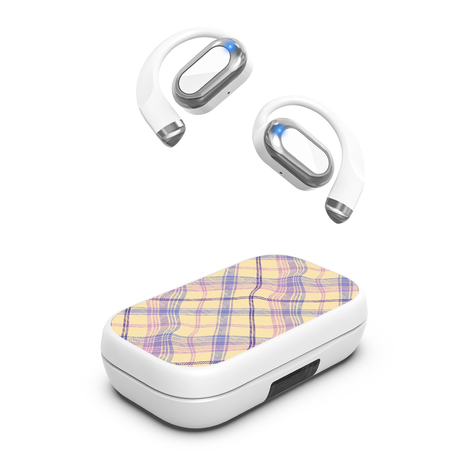 MyBat Design Lab Open-Ear Earbuds XL - White - Wavy Plaid - MFHSBTST272-442-2.jpg