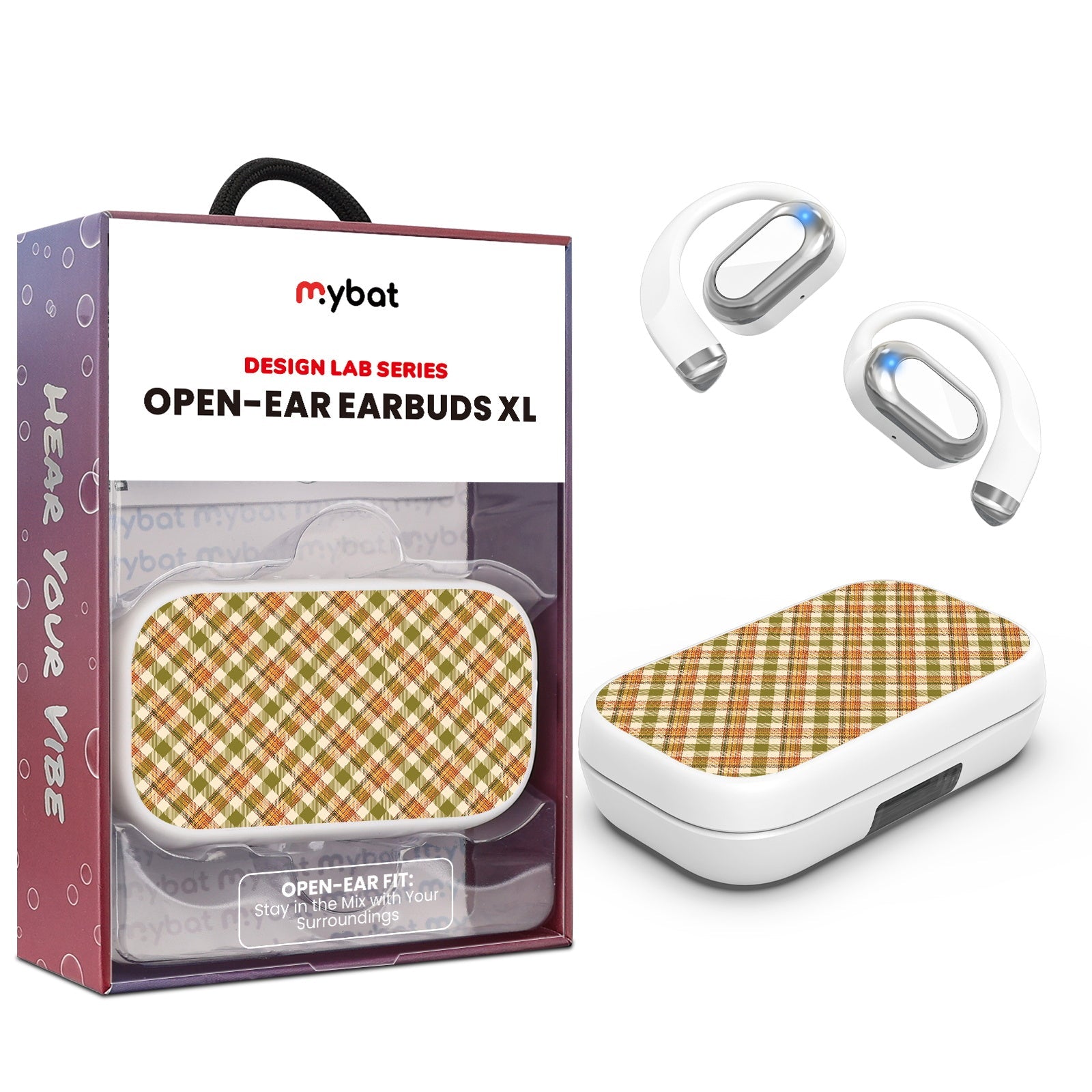 MyBat Design Lab Open-Ear Earbuds XL - White - Autumn Tartan
