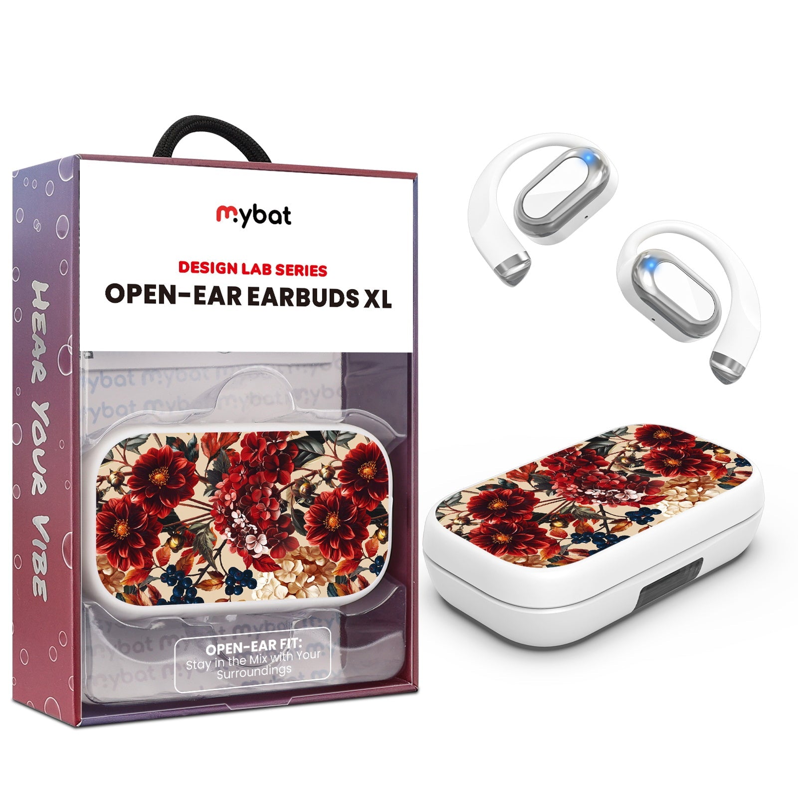 MyBat Design Lab Open-Ear Earbuds XL - White - Rust & Bloom