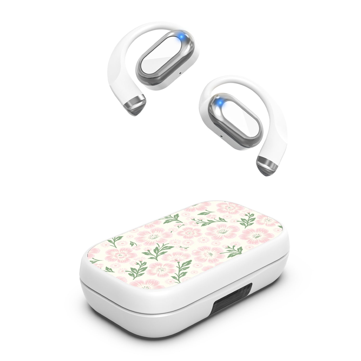 MyBat Design Lab Open-Ear Earbuds XL - White- Pink Posies - MFHSBTST272-473-2.jpg