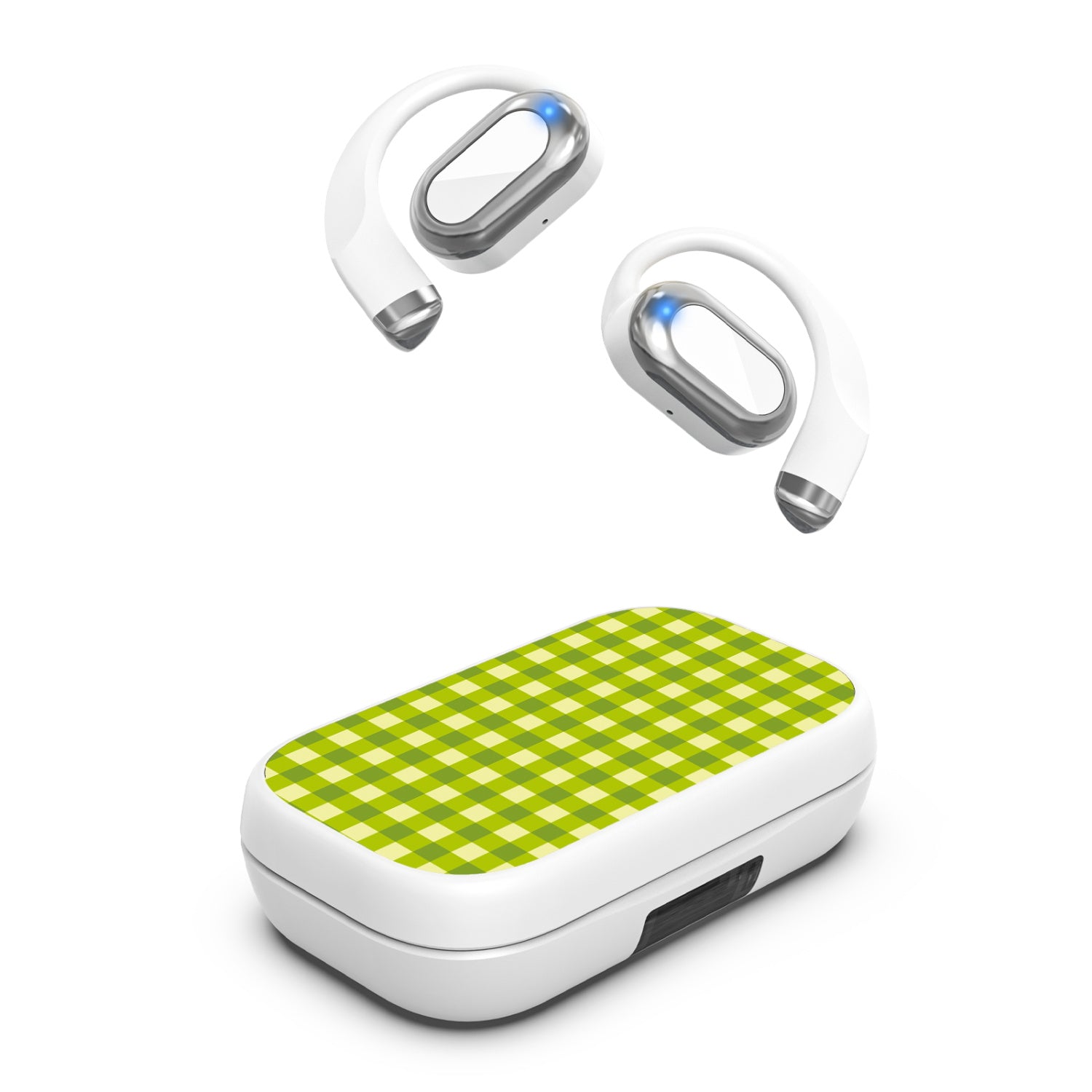 MyBat Design Lab Open-Ear Earbuds XL - White- Green Gingham - MFHSBTST272-476-2.jpg