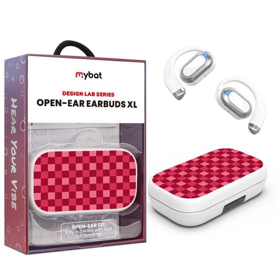 MyBat Design Lab Open-Ear Earbuds XL - White- Raspberry Check