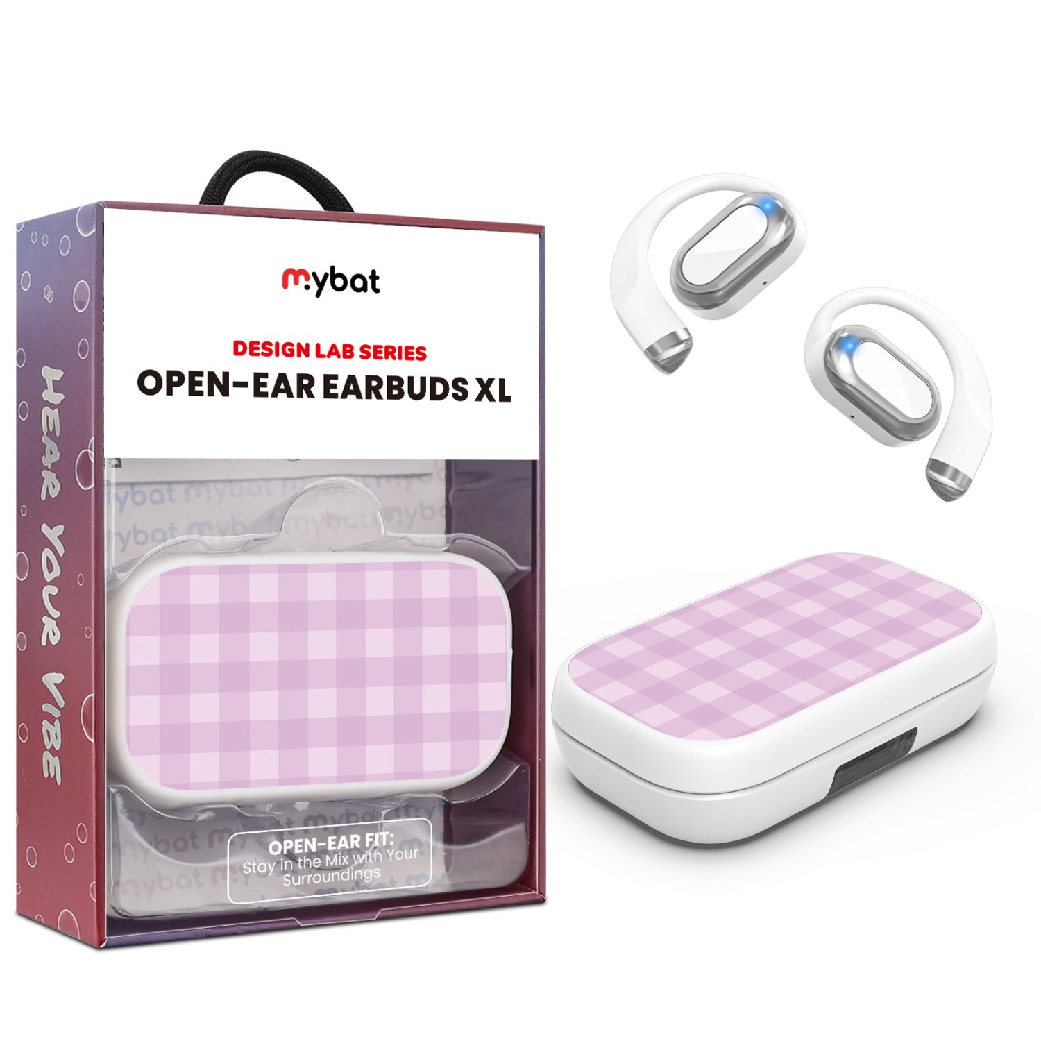 MyBat Design Lab Open-Ear Earbuds XL - White- Purple Plaid - MFHSBTST272-483-1.jpg