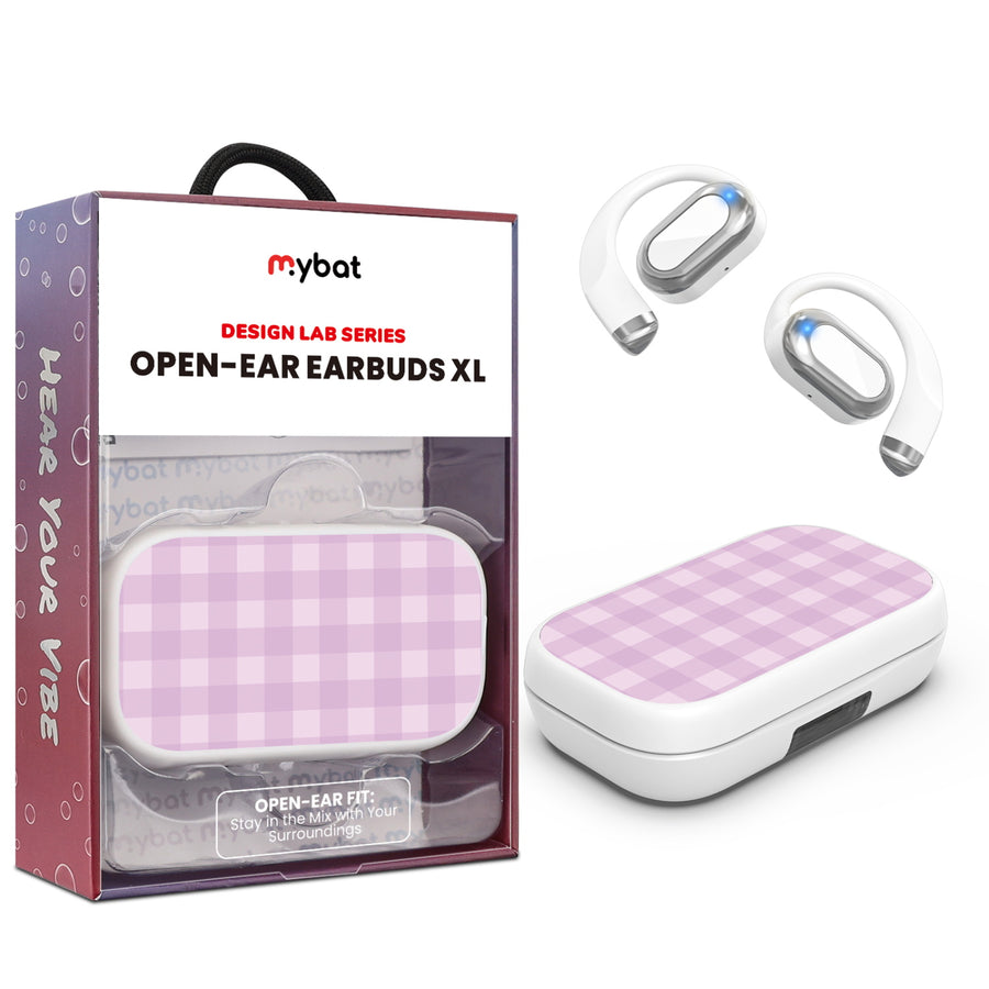 MyBat Design Lab Open-Ear Earbuds XL - White- Purple Plaid - MFHSBTST272-483-1.jpg