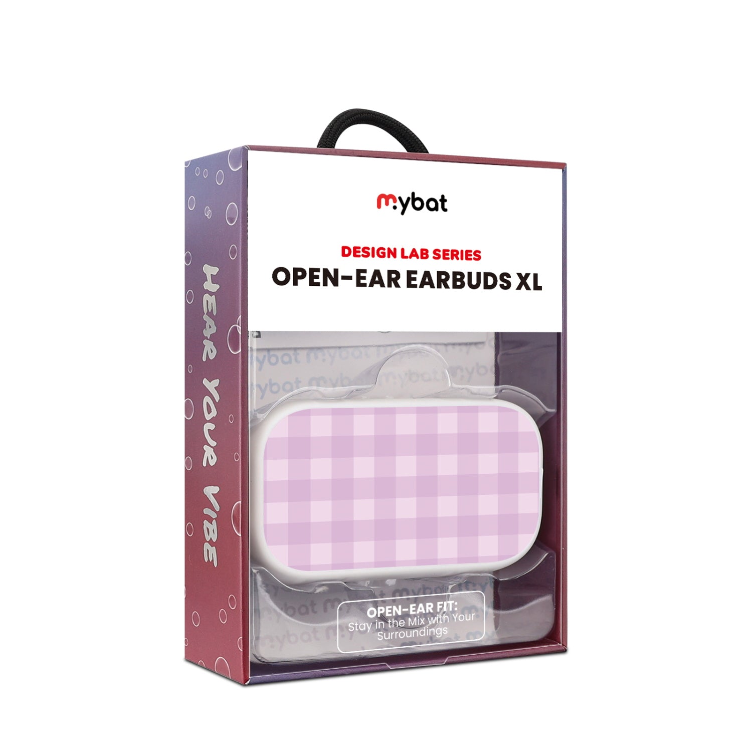 MyBat Design Lab Open-Ear Earbuds XL - White- Purple Plaid