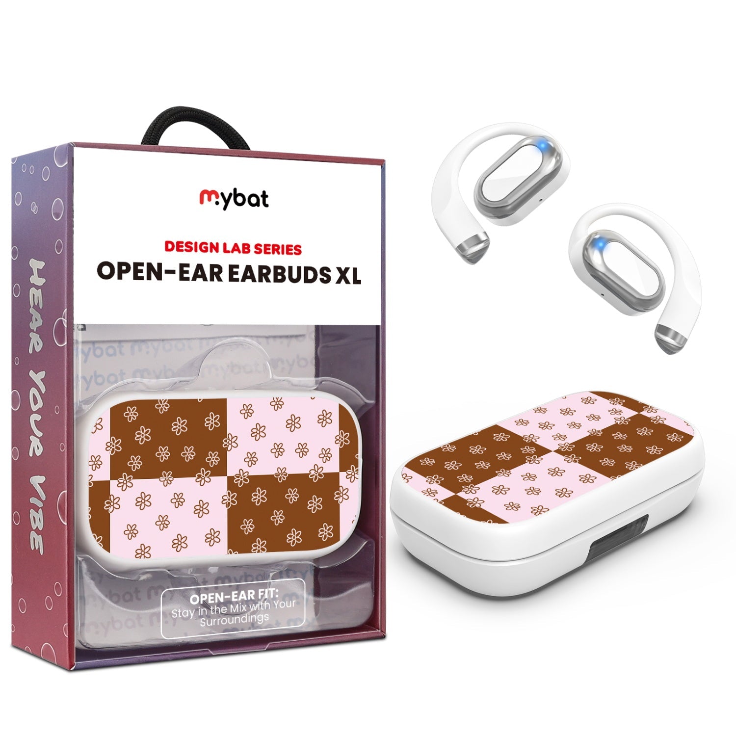 MyBat Design Lab Open-Ear Earbuds XL - White- Flower Patches