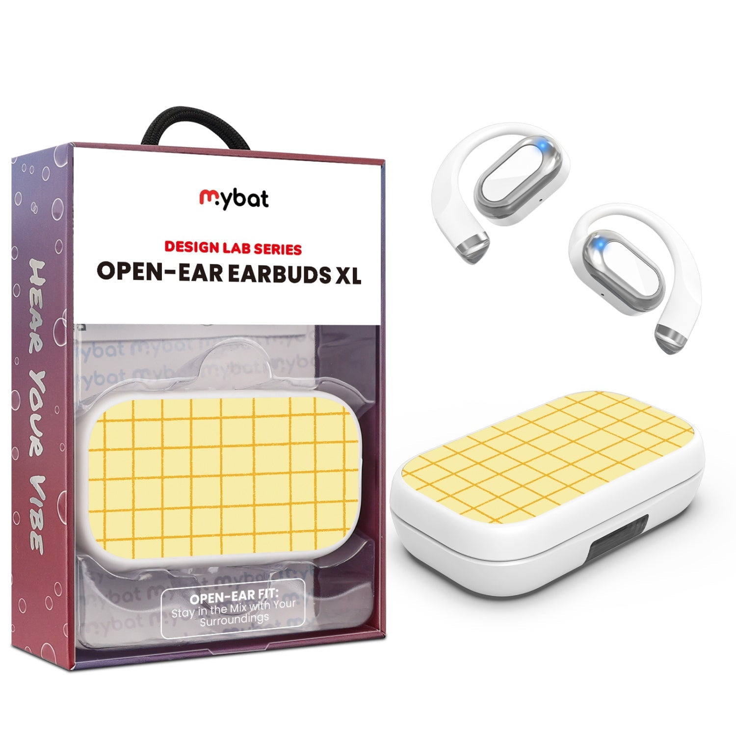 MyBat Design Lab Open-Ear Earbuds XL - White- Butter Plaid