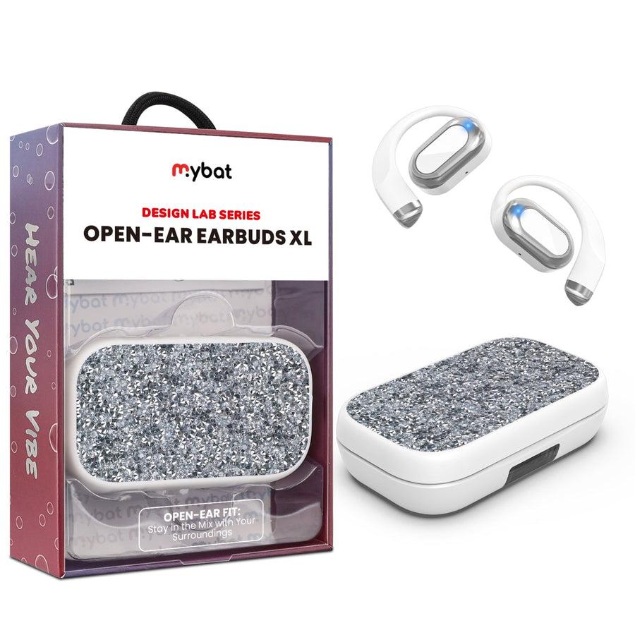 MyBat Design Lab Open-Ear Earbuds XL – White / White Rhinestone