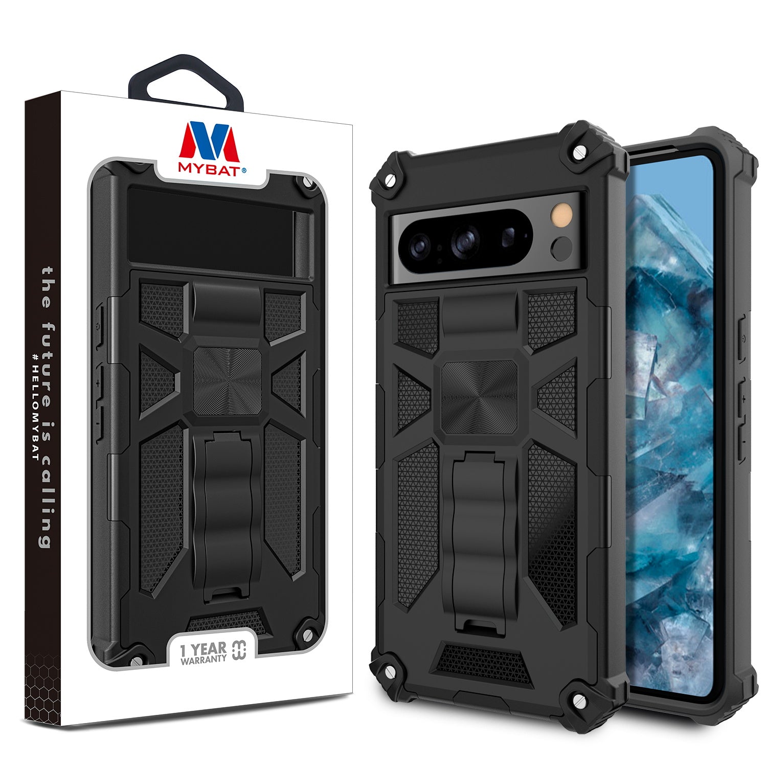 MyBat Sturdy Hybrid Protector Cover (with Stand) for Google Pixel 8 Pro - Black / Black