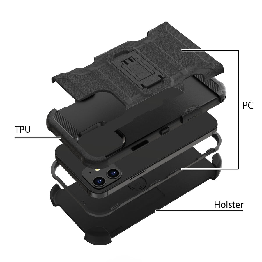 MyBat 3-in-1 Storm Tank Hybrid Protector Case Combo (with Black Holster) for Apple iPhone 12 mini - Black / Black - MIP12CS3NMS001-3.jpg