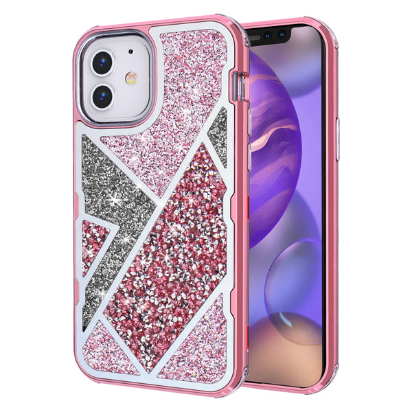 MyBat TUFF Kleer Hybrid Case for Apple iPhone 12 mini - Electroplated Rose Gold / Transparent Clear Mini Crystals & Glitter - MIP12CSE4TD223-2.jpg