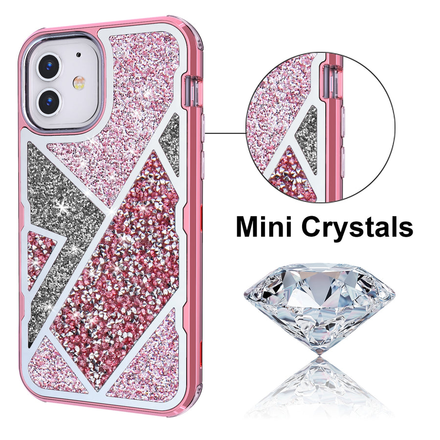 MyBat TUFF Kleer Hybrid Case for Apple iPhone 12 mini - Electroplated Rose Gold / Transparent Clear Mini Crystals & Glitter - MIP12CSE4TD223-4.jpg