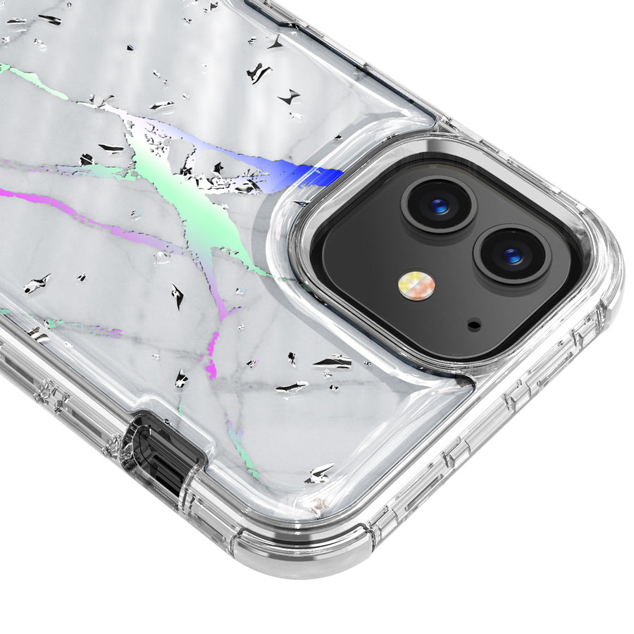 MyBat TUFF Kleer Hybrid Case for Apple iPhone 12 mini - White Marbling / Electroplating Silver - MIP12CSE4TM201-4.jpg