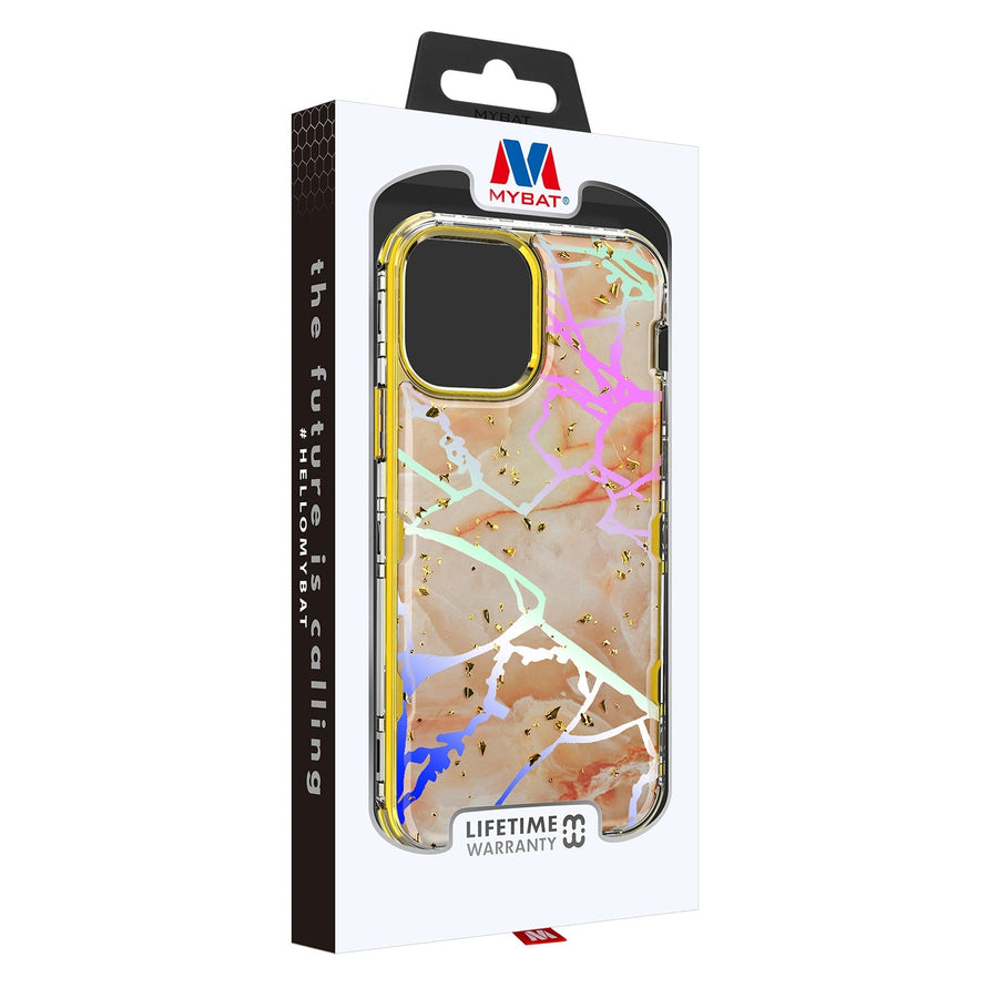 MyBat TUFF Kleer Hybrid Case for Apple iPhone 12 mini - Pale Yellow Marbling / Electroplating Gold