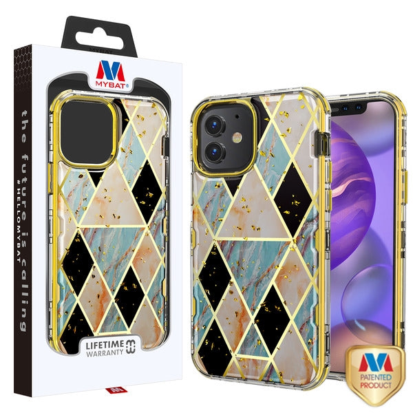 MyBat TUFF Kleer Hybrid Case for Apple iPhone 12 mini - Electroplated Blue Marble / Electroplating Gold