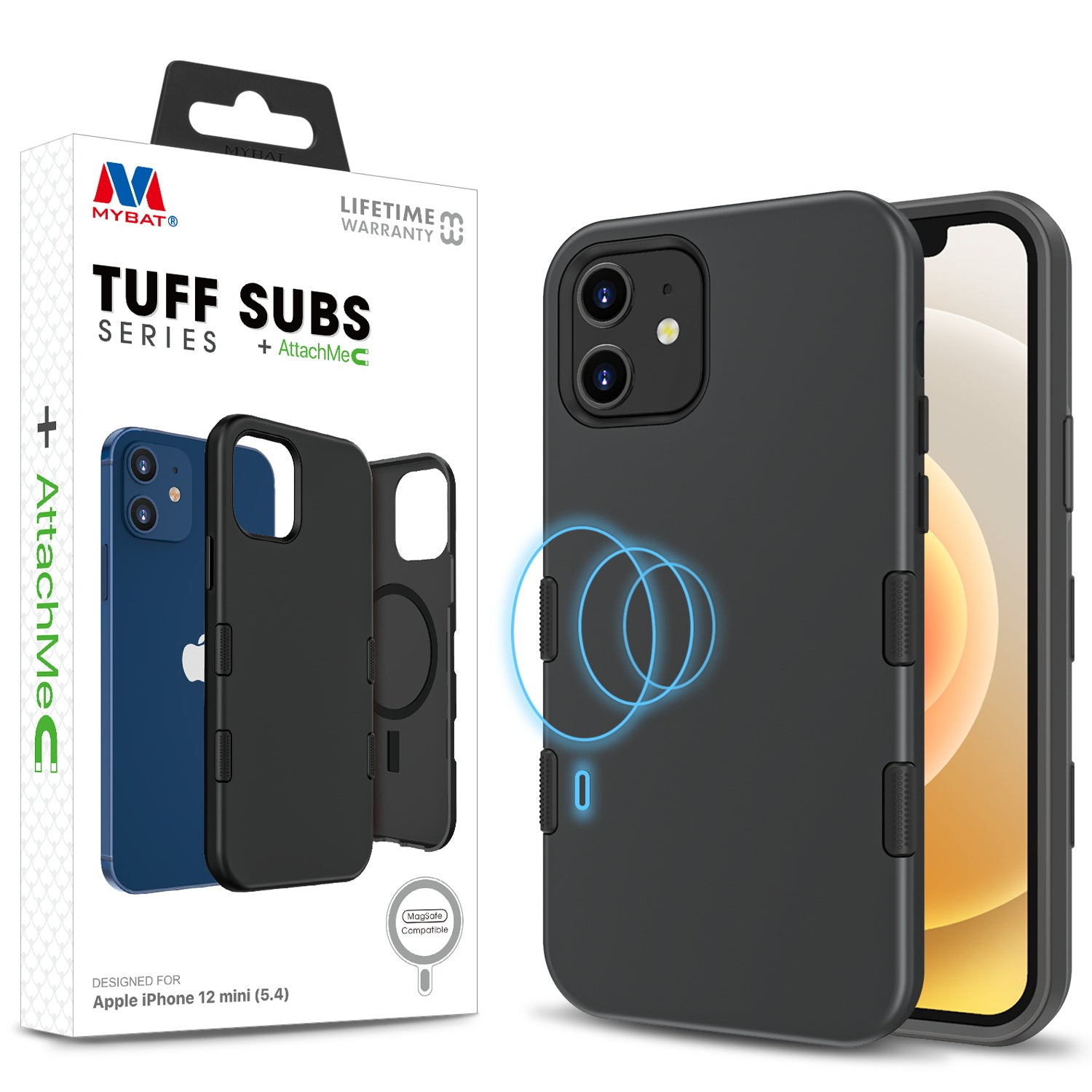MyBat TUFF SUBS SERIES Case + AttachMe with MagSafe Compatible for Apple iPhone 12 mini - Rubberized Black / Black