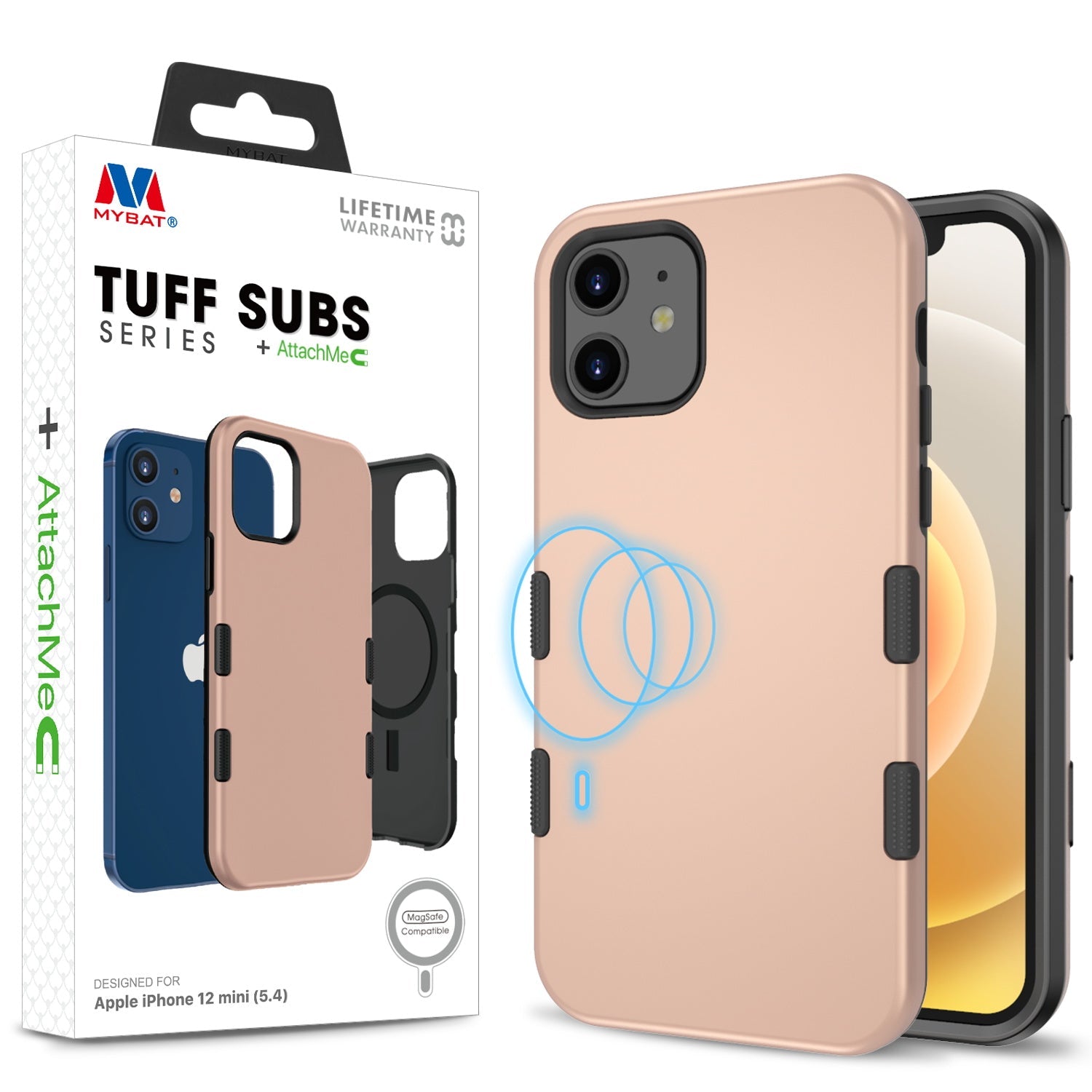 MyBat TUFF SUBS SERIES Case + AttachMe with MagSafe Compatible for Apple iPhone 12 mini - Rose Gold / Black