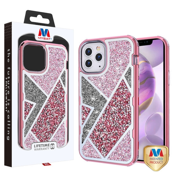 MyBat TUFF Kleer Hybrid Case for Apple iPhone 12 Pro Max - Electroplated Rose Gold / Transparent Clear Mini Crystals & Glitter