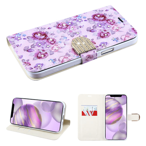 MyBat MyJacket Wallet Diamond Series for Apple iPhone 12 Pro Max - Fresh Purple Flowers - MIP12PMPCMJD103-2.jpg