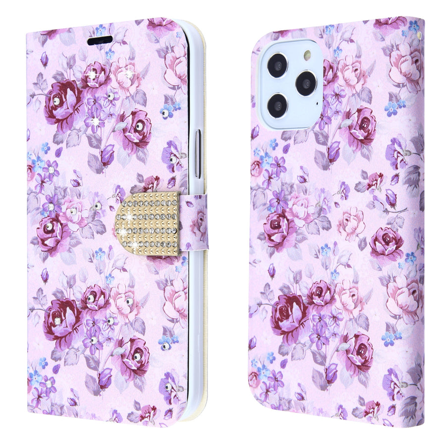MyBat MyJacket Wallet Diamond Series for Apple iPhone 12 Pro Max - Fresh Purple Flowers - MIP12PMPCMJD103-6.jpg