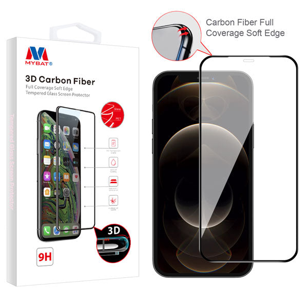 MyBat 3D Carbon Fiber Full Coverage Soft Edge Tempered Glass Screen Protector for Apple iPhone 12 Pro Max - Black