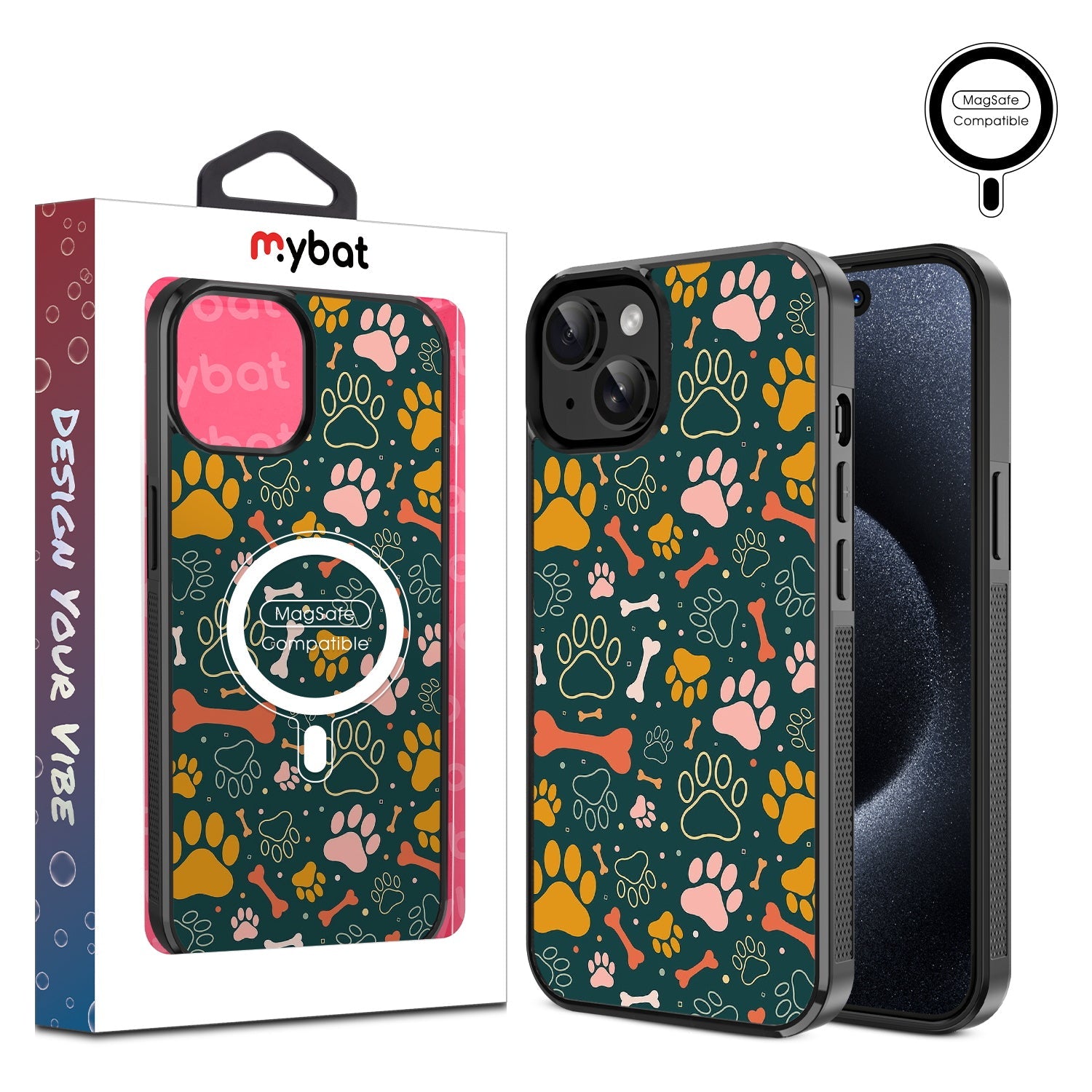 MyBat Design Lab Series MagSafe Case for Apple iPhone 17e / 16e / 14 / 13 - Paw Prints & Bones