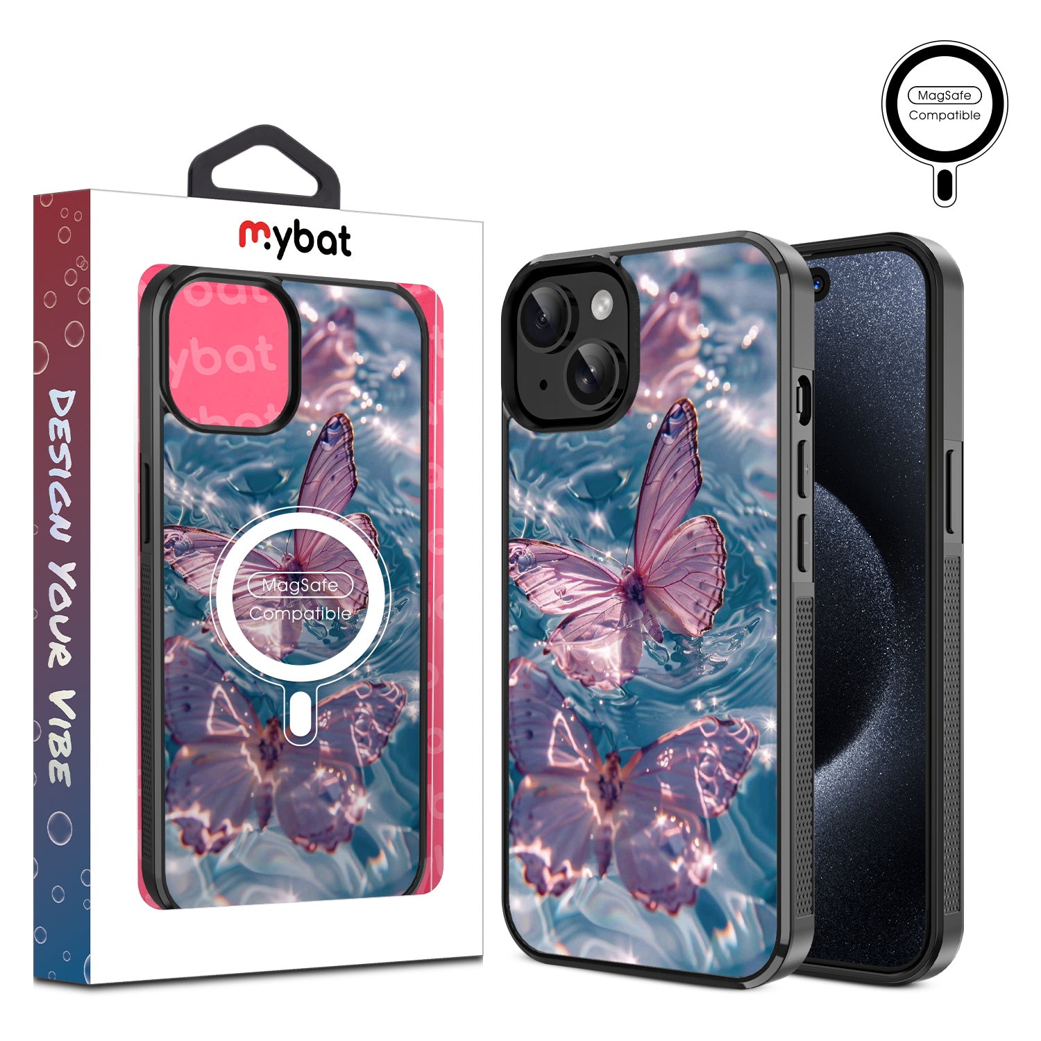 MyBat Design Lab Series MagSafe Case for Apple iPhone 17e / 16e / 14 / 13 - Floating Butterflies