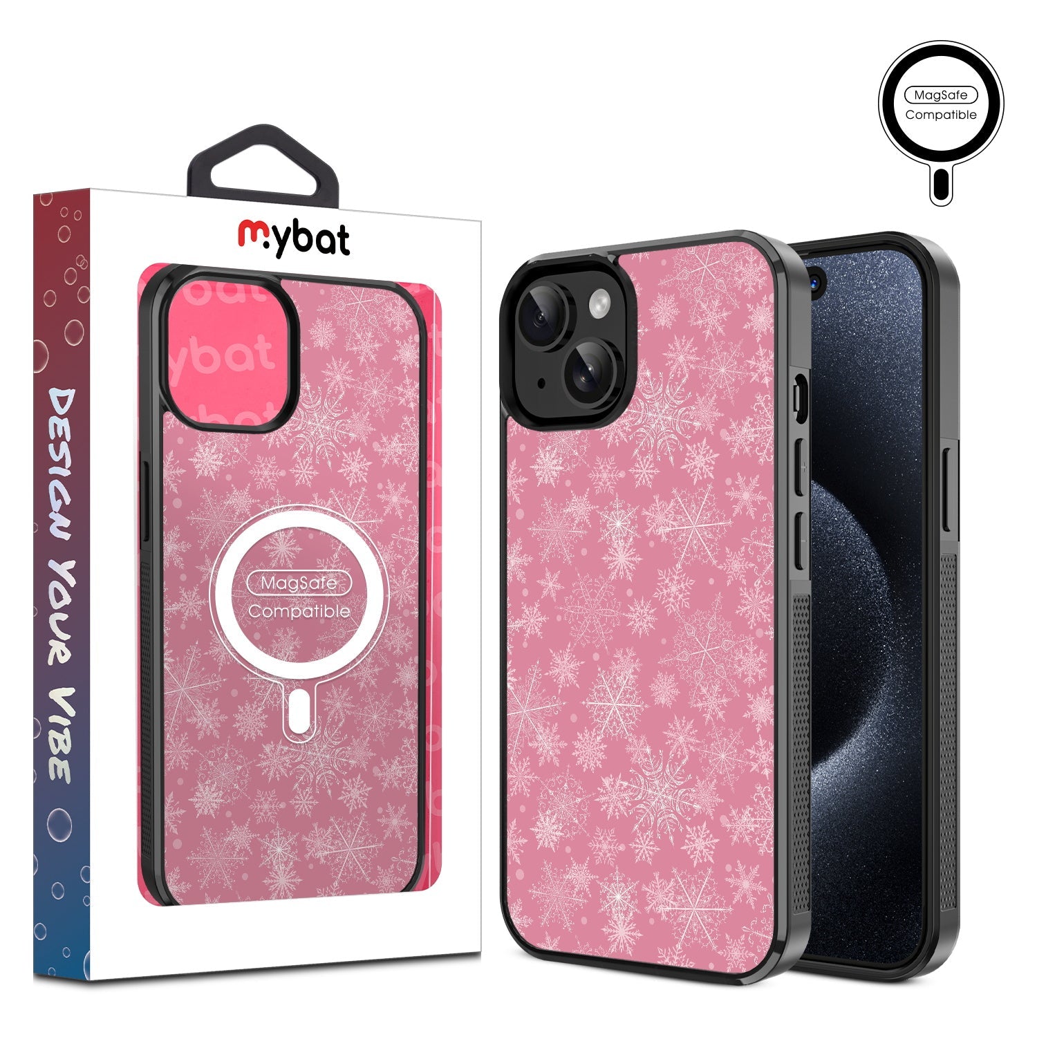 MyBat Design Lab Series MagSafe Case for Apple iPhone 17e / 16e / 14 / 13 - Pink Snowflakes