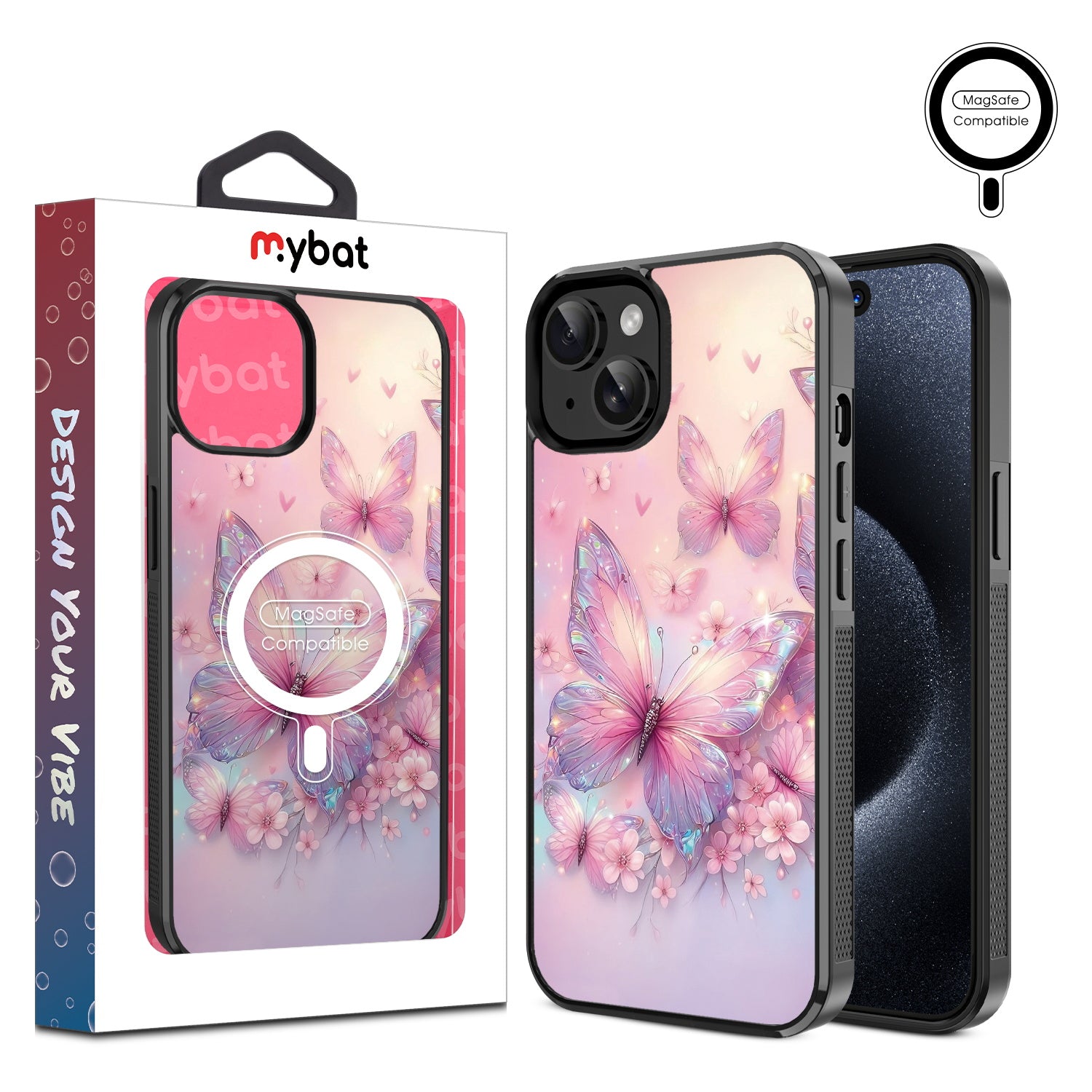 MyBat Design Lab Series MagSafe Case for Apple iPhone 17e / 16e / 14 / 13 - Pink Butterflies