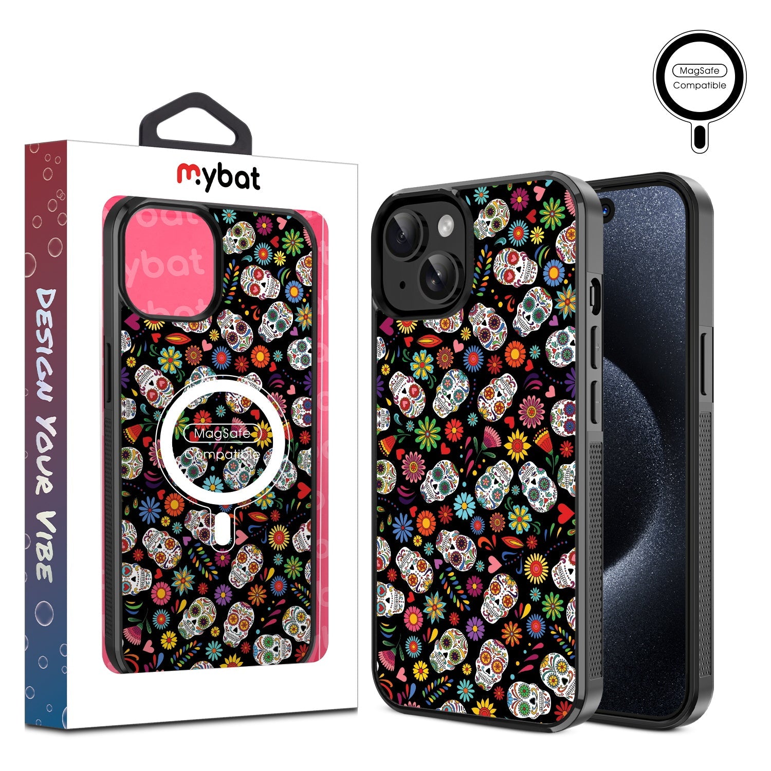 MyBat Design Lab Series MagSafe Case for Apple iPhone 17e / 16e / 14 / 13 - Fiesta Skulls