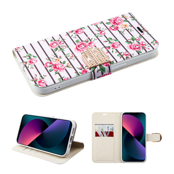MyBat MyJacket Wallet Diamond Series for Apple iPhone 13 mini - Pink Fresh Roses - MIP13MPCMJD105-2.jpg