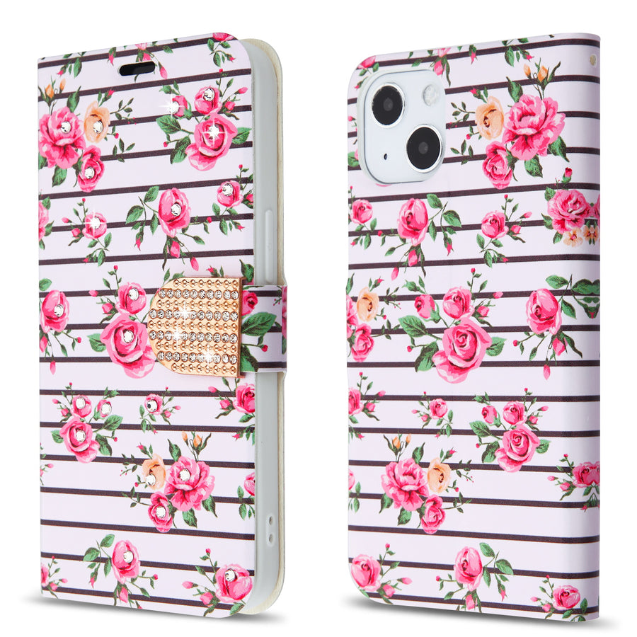 MyBat MyJacket Wallet Diamond Series for Apple iPhone 13 mini - Pink Fresh Roses - MIP13MPCMJD105-6.jpg