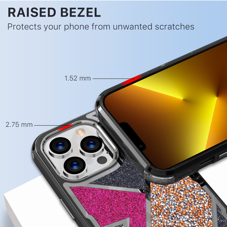 MyBat TUFF Kleer Hybrid Case for Apple iPhone 13 Pro - Electroplated Black / Transparent Clear Mini Crystals & Glitter - MIP13PCSE4TD221-6.jpg