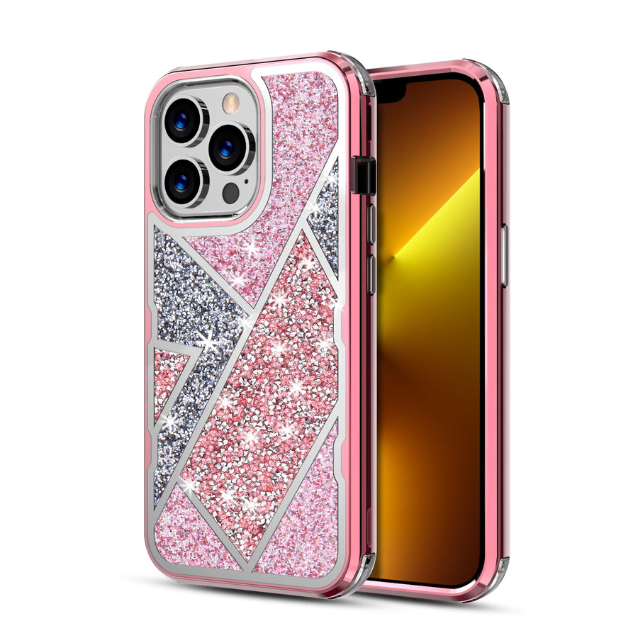 MyBat TUFF Kleer Hybrid Case for Apple iPhone 13 Pro - Electroplated Rose Gold / Transparent Clear Mini Crystals & Glitter - MIP13PCSE4TD223-2.jpg