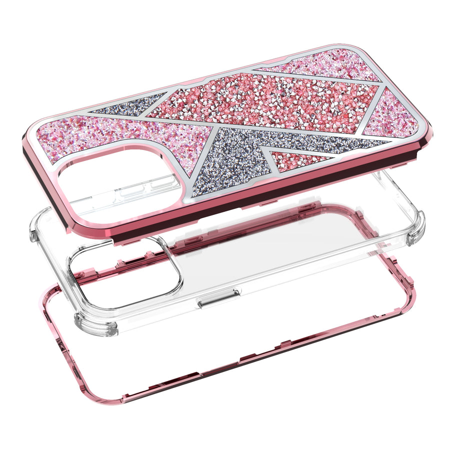 MyBat TUFF Kleer Hybrid Case for Apple iPhone 13 Pro - Electroplated Rose Gold / Transparent Clear Mini Crystals & Glitter - MIP13PCSE4TD223-7.jpg