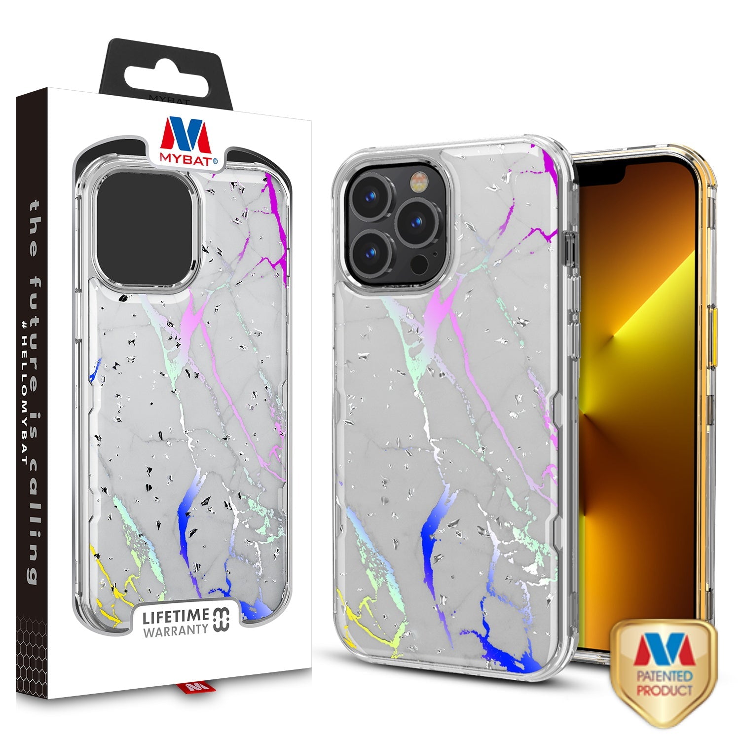 MyBat TUFF Kleer Hybrid Case for Apple iPhone 13 Pro - White Marbling / Electroplating Silver