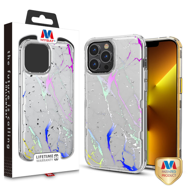 MyBat TUFF Kleer Hybrid Case for Apple iPhone 13 Pro - White Marbling / Electroplating Silver - MIP13PCSE4TM201-1.jpg