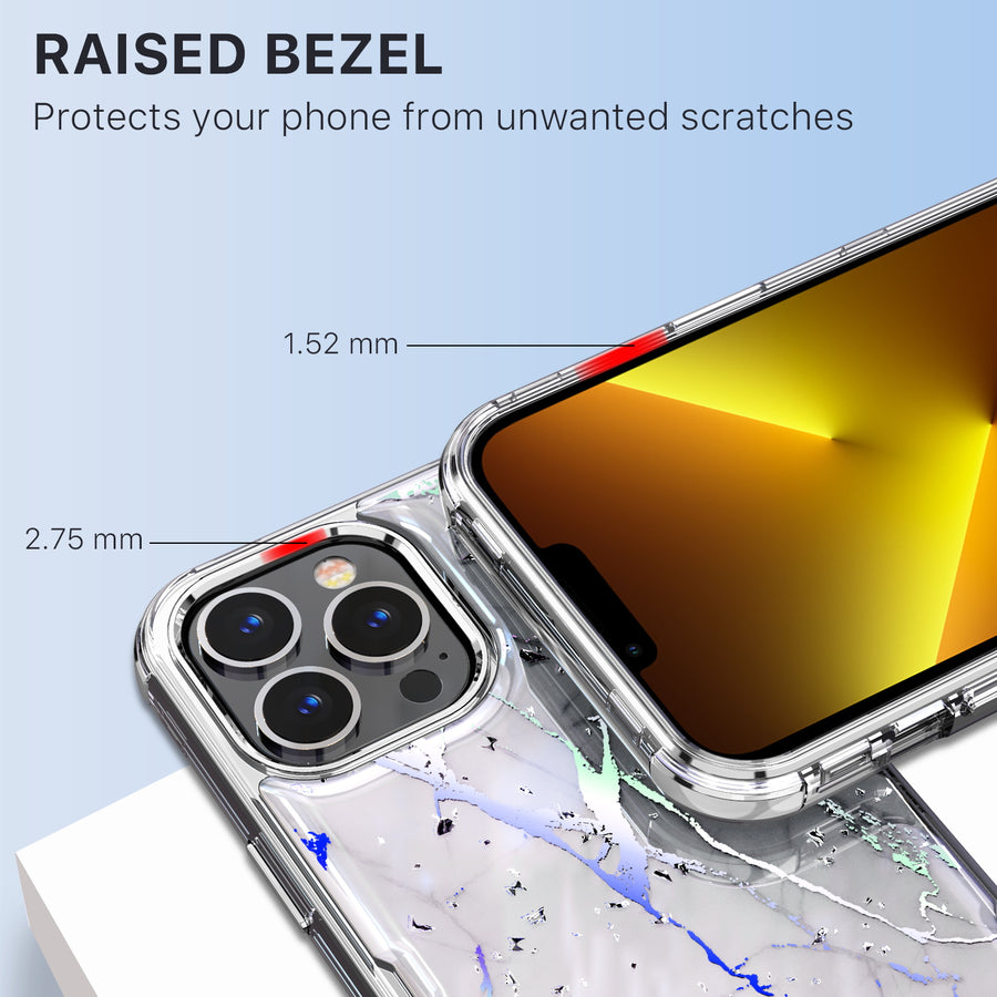 MyBat TUFF Kleer Hybrid Case for Apple iPhone 13 Pro - White Marbling / Electroplating Silver - MIP13PCSE4TM201-7.jpg