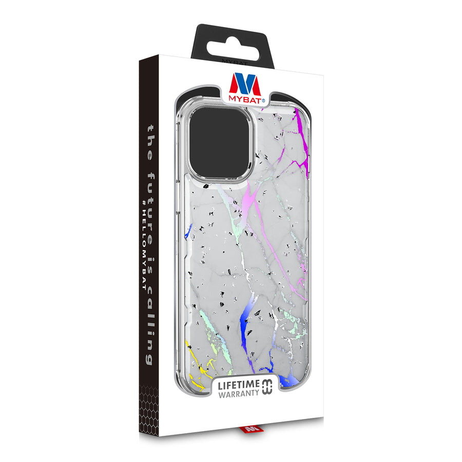 MyBat TUFF Kleer Hybrid Case for Apple iPhone 13 Pro - White Marbling / Electroplating Silver - MIP13PCSE4TM201-8.jpg