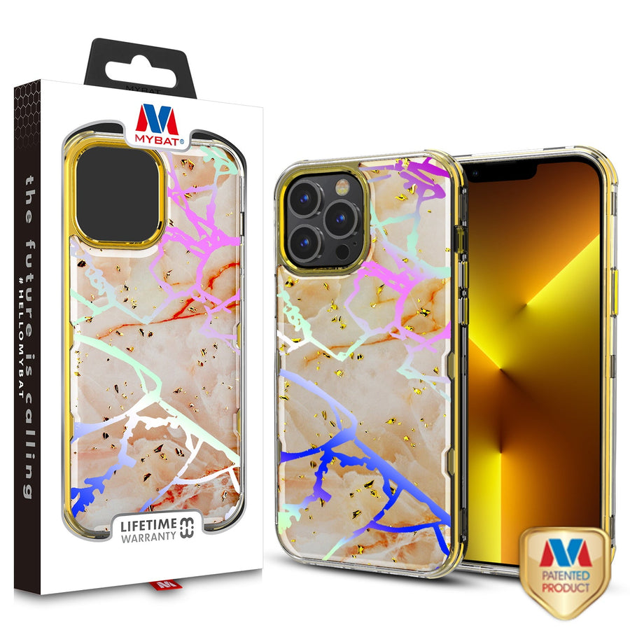 MyBat TUFF Kleer Hybrid Case for Apple iPhone 13 Pro - Pale Yellow Marbling / Electroplating Gold
