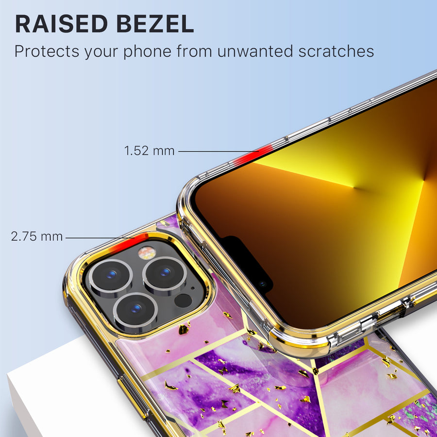 MyBat TUFF Kleer Hybrid Case for Apple iPhone 13 Pro - Electroplated Purple Marble / Electroplating Gold - MIP13PCSE4TM252-7.jpg