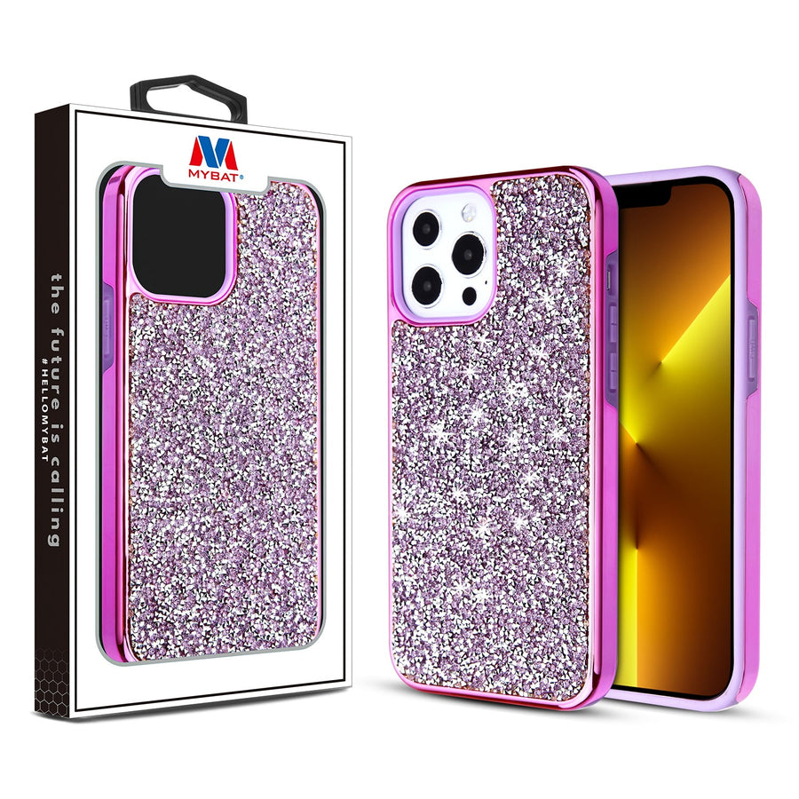 MyBat Encrusted Rhinestones Hybrid Case for Apple iPhone 13 Pro - Electroplated Purple / Purple