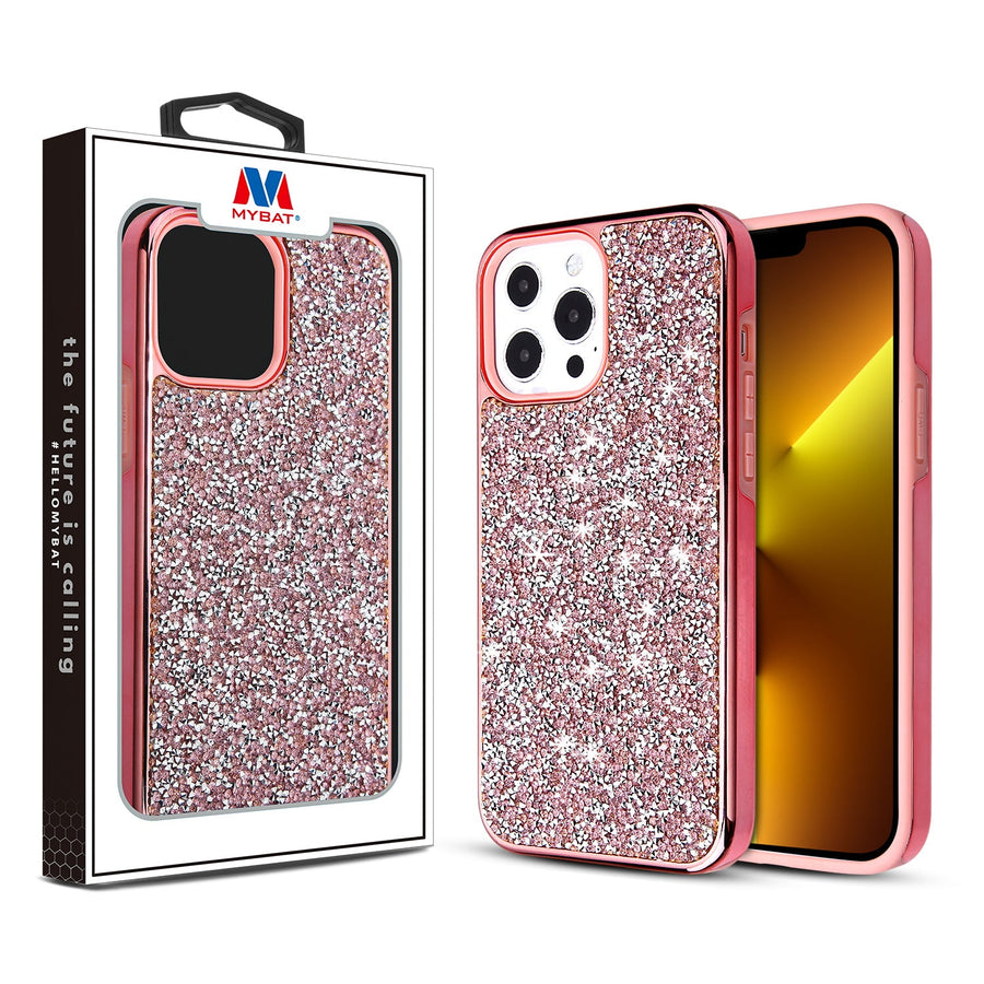 MyBat Encrusted Rhinestones Hybrid Case for Apple iPhone 13 Pro - Electroplated Pink / Pink