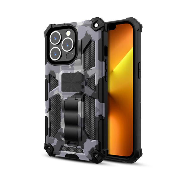 MyBat Sturdy Hybrid Protector Cover (with Stand) for Apple iPhone 13 Pro - Gray Camouflage / Black - MIP13PCSFSSM812-2.jpg