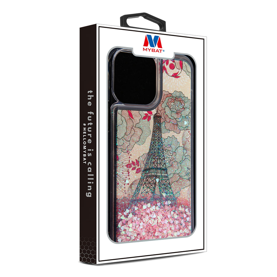 MyBat Quicksand Glitter Hybrid Protector Cover for Apple iPhone 13 Pro - Eiffel Tower & Pink Hearts - MIP13PCSGTMM014-8.jpg